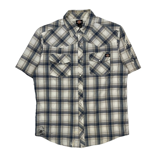 Dickies Checked Short Sleeve Shirt - Large Blue Cotton Blend