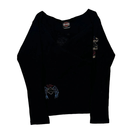 Harley Davidson Graphic Long Sleeve T-Shirt - Medium Black Cotton