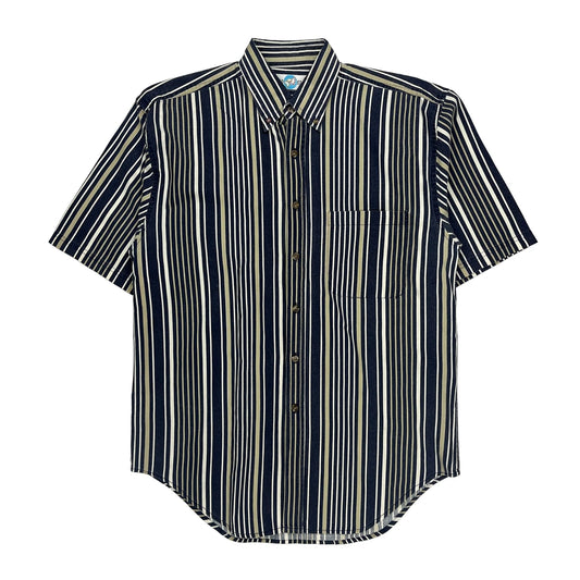World Island Striped Short Sleeve Shirt - Medium Navy Cotton