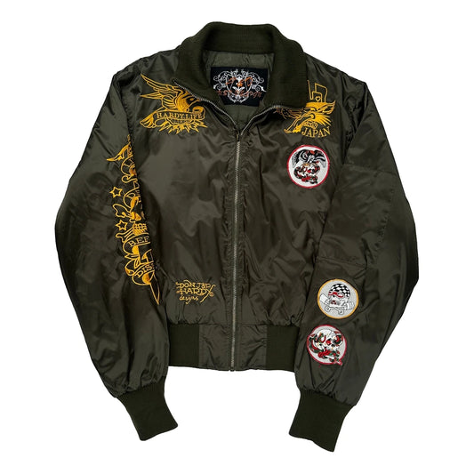 Tattoo-Inspired Designs J&D Graphic Bomber Jacket - Large Green Polyester