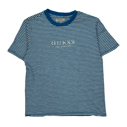 Guess Striped T-Shirt - Small Blue Cotton