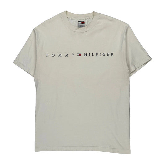 Tommy Hilfiger Spellout T-Shirt - Large Cream Cotton