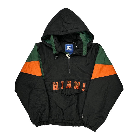 Miami Hurricanes Starter Ncaa Jacket - Small Black Nylon