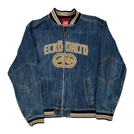 Logo Print Ecko Unltd Hip Hop Denim Jacket - Large Blue Denim
