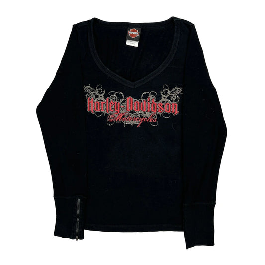 Harley Davidson Graphic Long Sleeve T-Shirt - Medium Black Cotton
