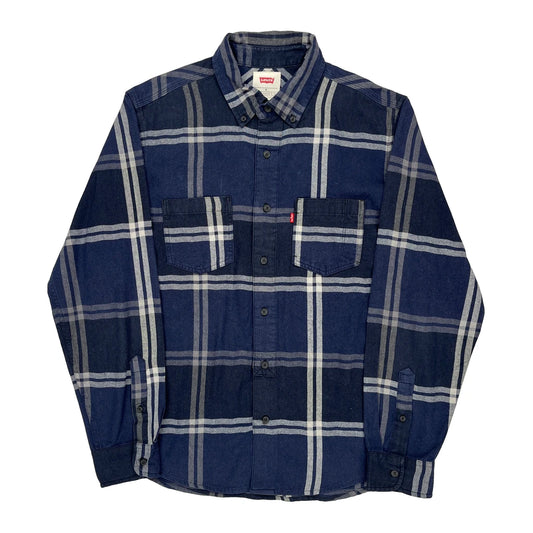 Levis Checked Flannel Shirt - Medium Blue Cotton
