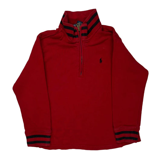 Age 5 Polo By Ralph Lauren Striped 1/4 Zip - Small Red Cotton