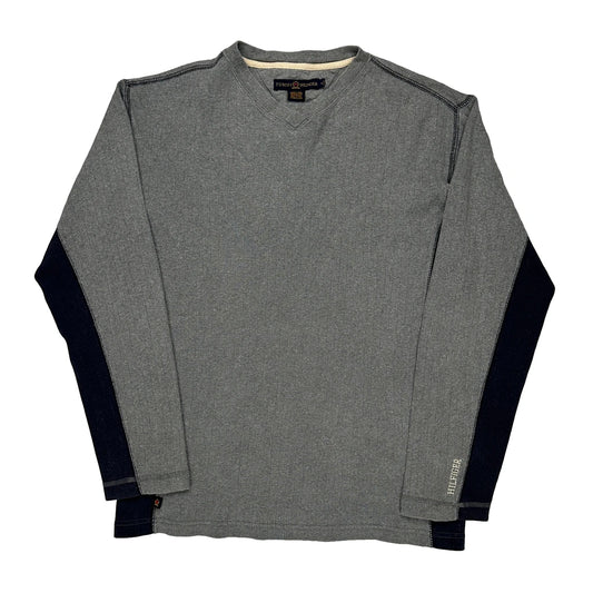 Tommy Hilfiger V-Neck Long Sleeve T-Shirt - Small Navy Cotton