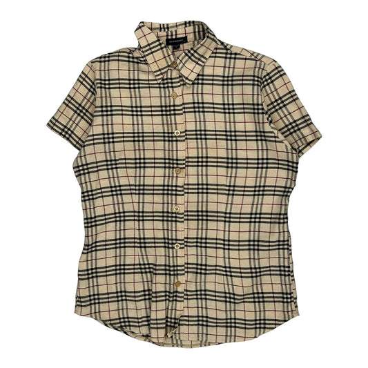 Burberry Checked Short Sleeve Shirt - Small Beige Cotton
