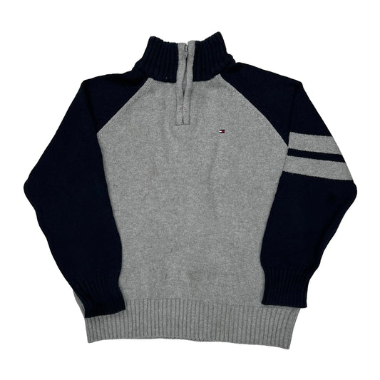 Age 6 Tommy Hilfiger Striped 1/4 Zip - Small Grey Cotton Blend