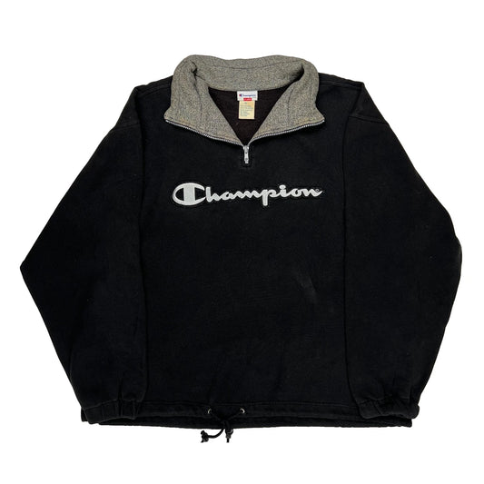 Champion Spellout 1/4 Zip - XL Black Cotton