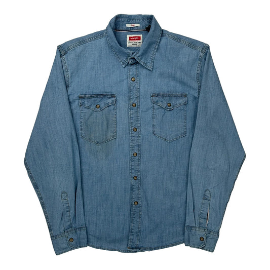 Wrangler Denim Shirt - Large Blue Cotton