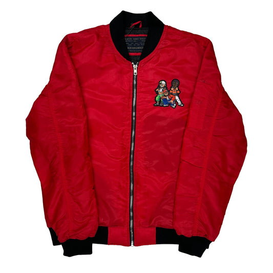 Hip Hop Bears Bleecker & Mercer Graphic Bomber Jacket - 2XL Red Polyester