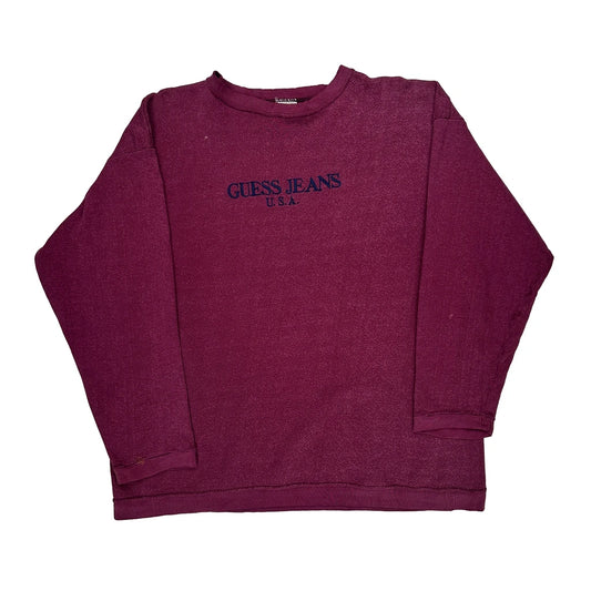 Made In USA Guess Sweatshirt - No Size Burgundy Cotton