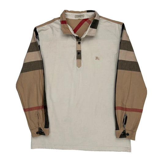Novacheck Burberry Brit Checked Rugby Shirt - Large Beige Cotton