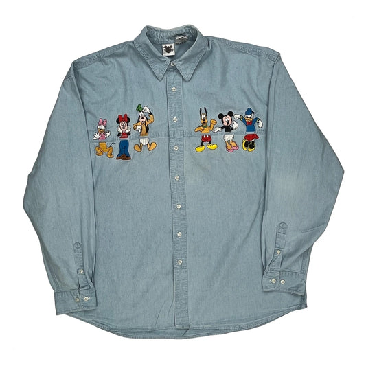 Disney Cartoon Denim Shirt - XL Light Wash Cotton