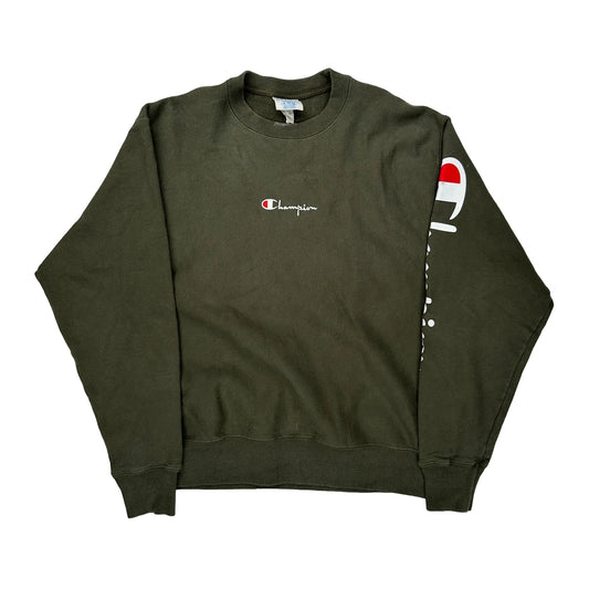 Reverse Weave Champion Spellout Sweatshirt - Large Green Cotton