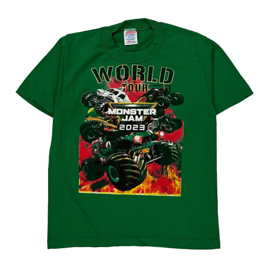 Age 10-12 Monster Jam 2023 Jerzees Graphic T-Shirt - Medium Green Cotton Blend