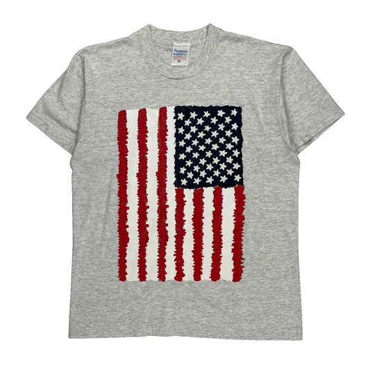 American Flag Premont Single Stitch T-Shirt - XL Blue Cotton