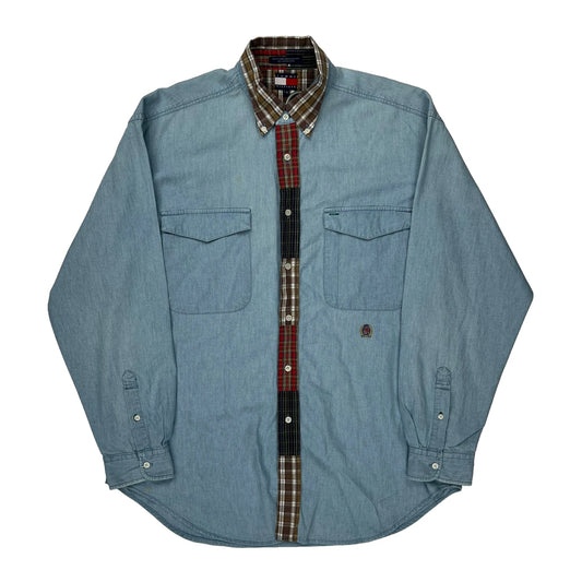 Tommy Hilfiger Checked Denim Shirt - Large Multicoloured Cotton