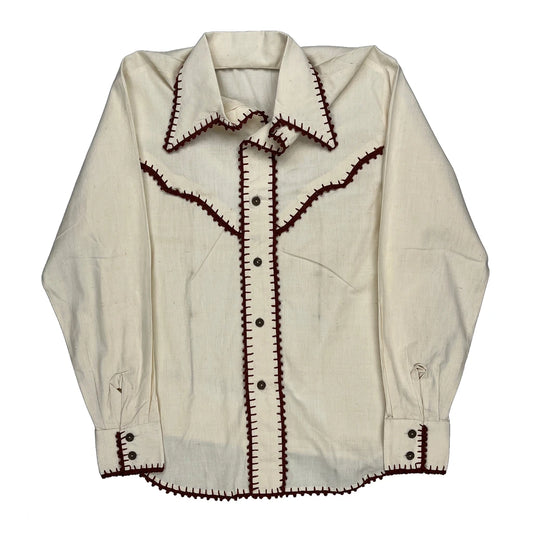 1970S Unbranded Contrast Stitch Shirt - XL Cream Cotton
