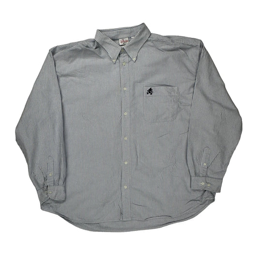 Mickey Mouse Logo Disney Striped Shirt - 2XL Blue Cotton