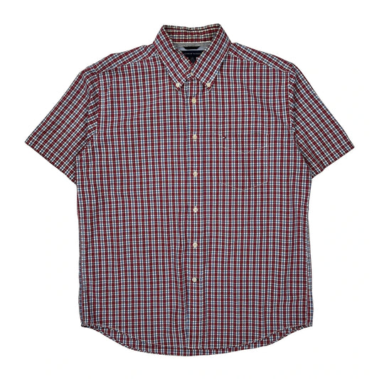 Tommy Hilfiger Checked Short Sleeve Shirt - Large Blue Cotton
