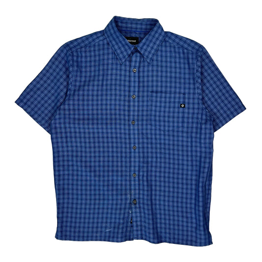Marmot Checked Short Sleeve Shirt - Medium Blue Polyester