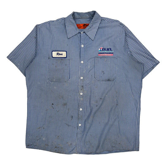 Leslie'S Poolmart Red Kap Striped Short Sleeve Shirt - XL Blue Polyester Blend