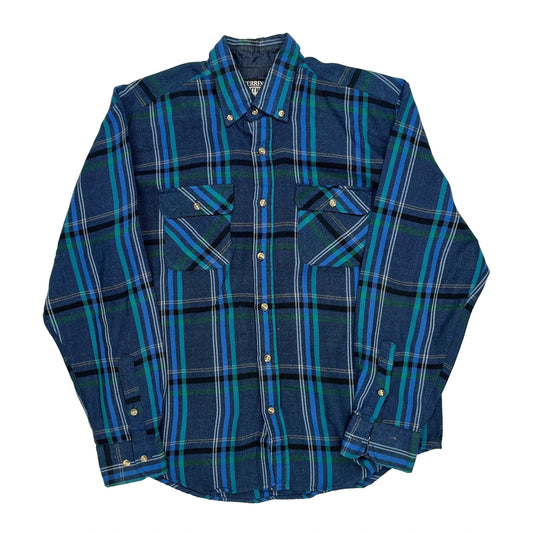 Current Edition Checked Flannel Shirt - Medium Green Cotton
