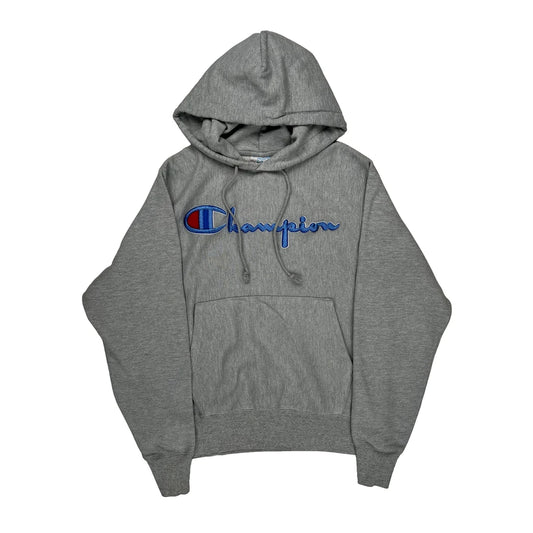 Reverse Weave Champion Spellout Hoodie - Small Grey Cotton