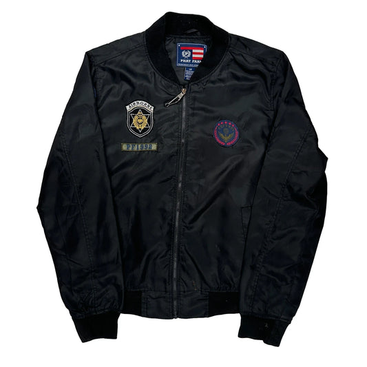 Phat Farm Graphic Bomber Jacket - Large Black Polyester