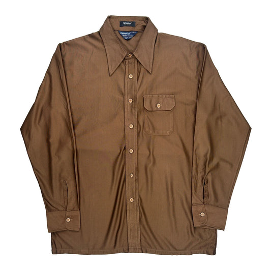 1970S Qiana Career Club Shirt - XL Brown Nylon