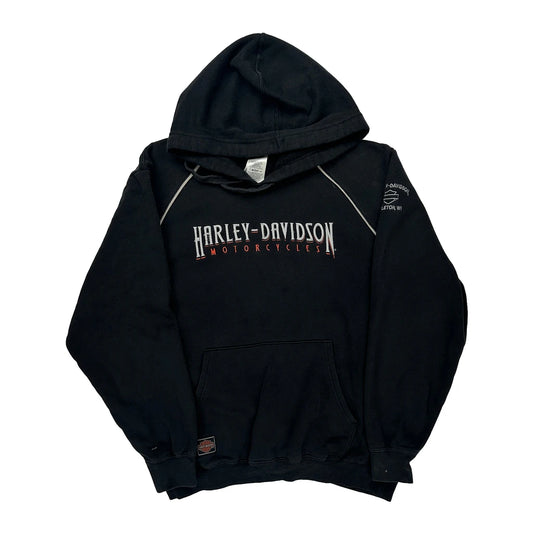 Harley Davidson Spellout Hoodie - Medium Black Cotton Blend