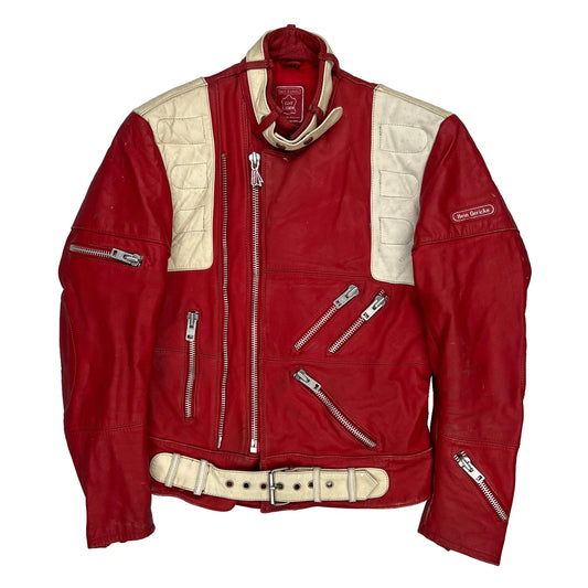 Echt Leder Unbranded Graphic Leather Jacket - Large Cream Leather