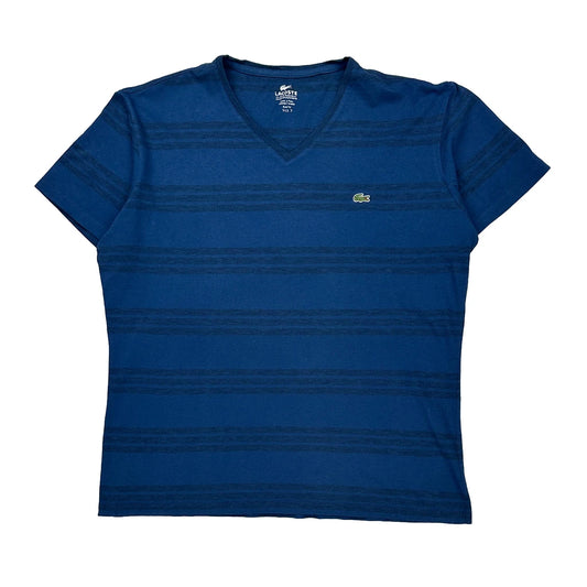 Slim Fit Lacoste Striped T-Shirt - 2XL Blue Cotton Blend