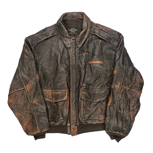 70S Glenn Miller'S Aaf Band Avirex Leather Jacket - Large Brown Leather