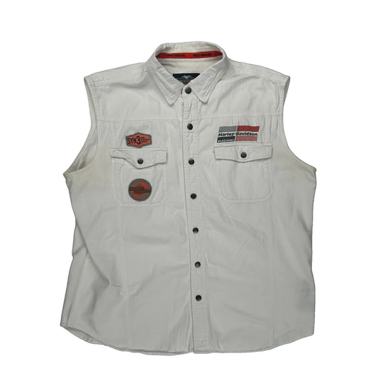 Racing Harley Davidson Graphic Shirt - XL White Cotton