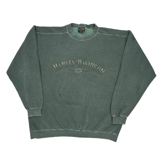 Manitowoc, Wi Harley Davidson Spellout Sweatshirt - 2XL Green Cotton Blend