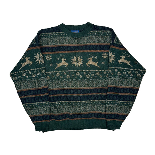 Pendleton Christmas Jumper - XL Green Wool