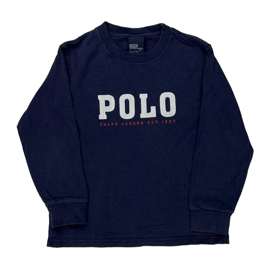 Age 5 Polo By Ralph Lauren Spellout Long Sleeve T-Shirt - Small Navy Cotton