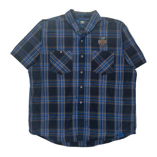 Harley Davidson Checked Short Sleeve Shirt - 2XL Black Cotton