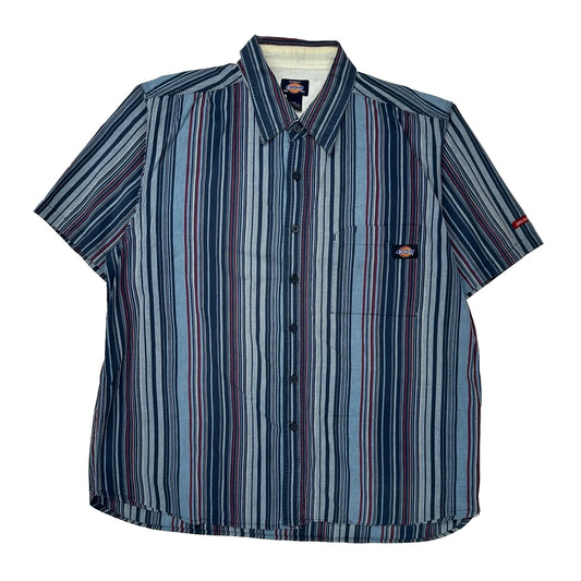 Dickies Striped Short Sleeve Shirt - 2XL Red Cotton