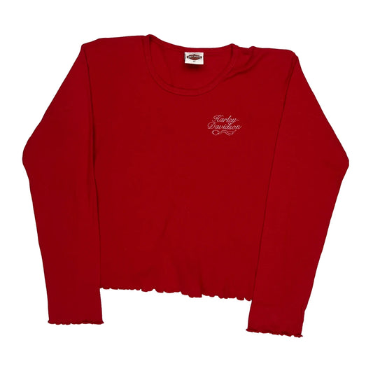Harley Davidson Cropped Long Sleeve T-Shirt - 2XL Red Cotton