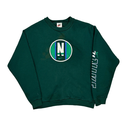 Made In USA Nike College Sweatshirt - Large Green Cotton