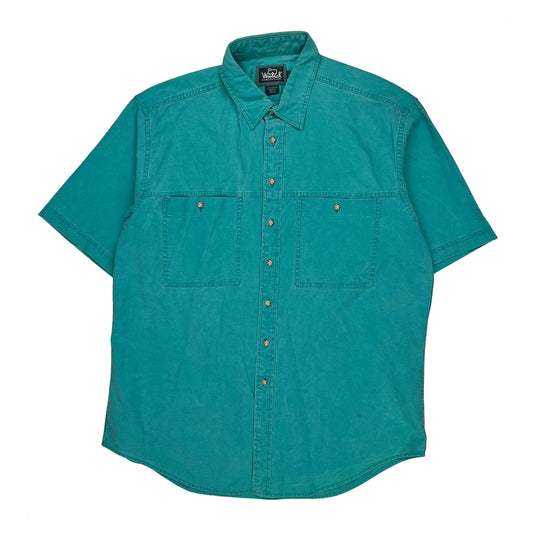 Woolrich Short Sleeve Shirt - Large Green Cotton