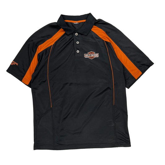 Harley Davidson Polo Shirt - Medium Orange Polyester