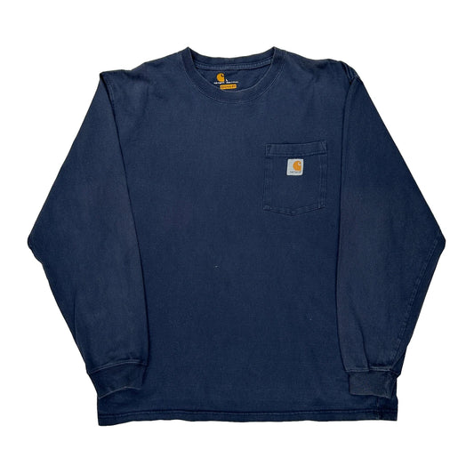 Carhartt Long Sleeve T-Shirt - Large Navy Cotton