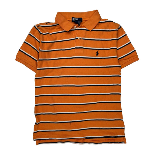 Age 6-8 Polo By Ralph Lauren Striped Polo Shirt - Small Orange Cotton