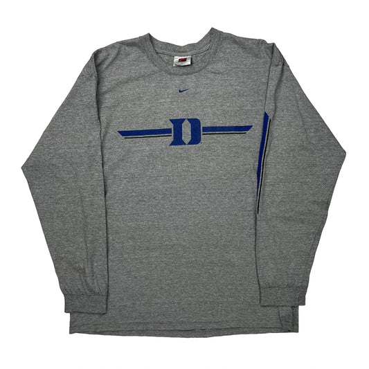 Nike College Long Sleeve T-Shirt - Large Grey Cotton